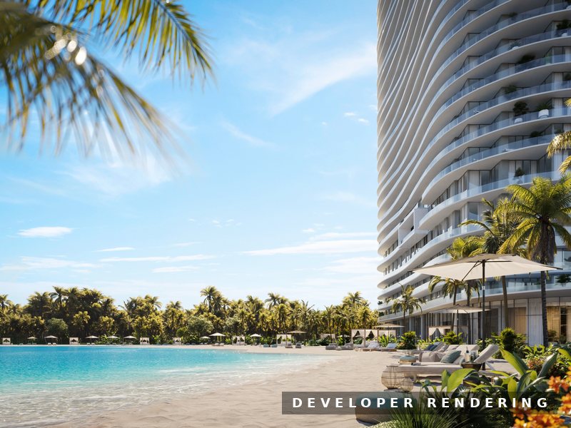 Beach and lagoon at the base of ONE Park Tower, SoLé Mia, North Miami