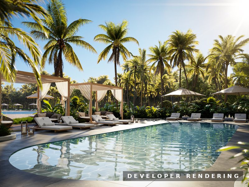 Resort pool deck at ONE Park Tower, SoLé Mia, North Miami