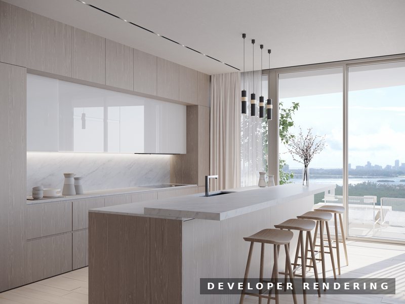 Model residence kitchen at ONE Park Tower, SoLé Mia, North Miami