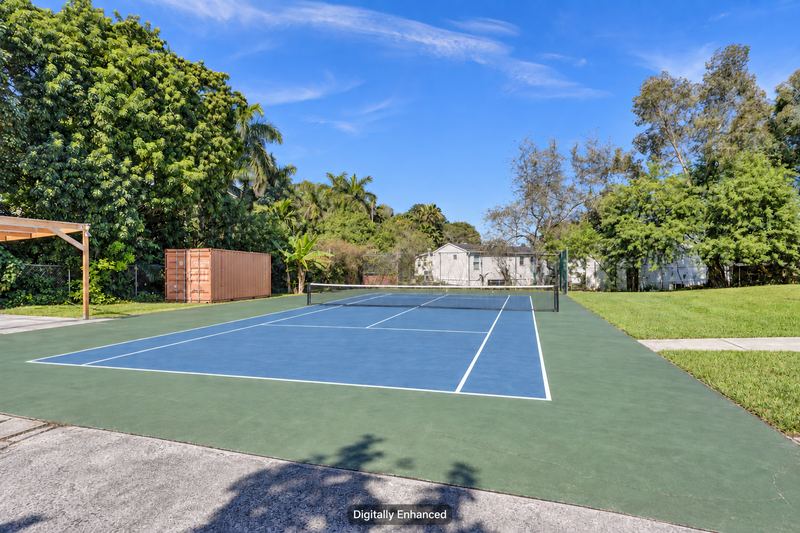 Tennis court shown refurbished, digitally enhanced